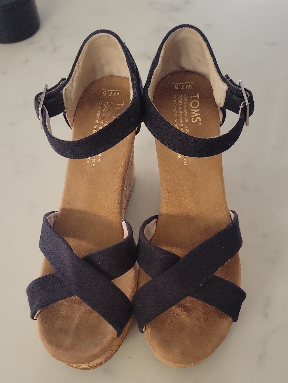 TOMS Navy Crisscross Wedge Sandals